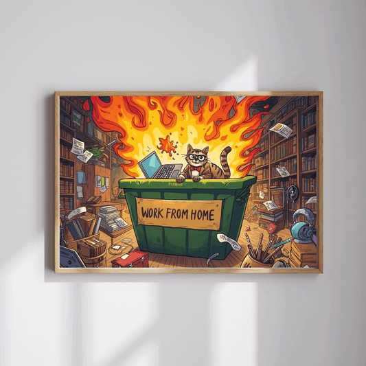 Funny Work From Home Jigsaw Puzzle - Cat Themed Dumpster Fire Meme, Humorous Holiday Birthday Gift for Friends, Family, Co-workers Puzzle The Puzzle Chest