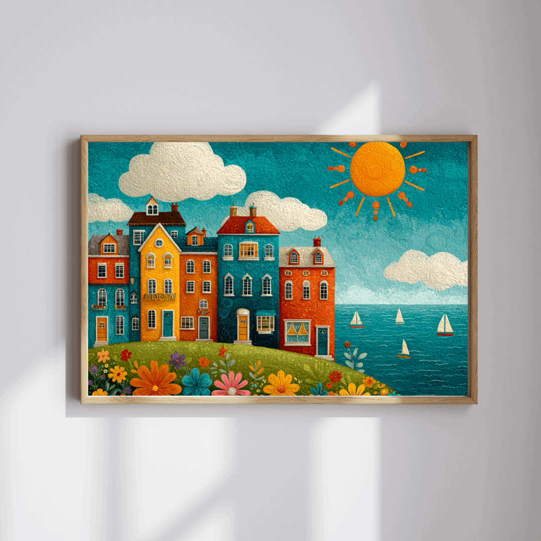 Seaside Village Jigsaw Puzzle - Coastal Ocean Scene, Colorful Beach Town with Bright Flowers, Sailboats, and Sun Puzzle The Puzzle Chest