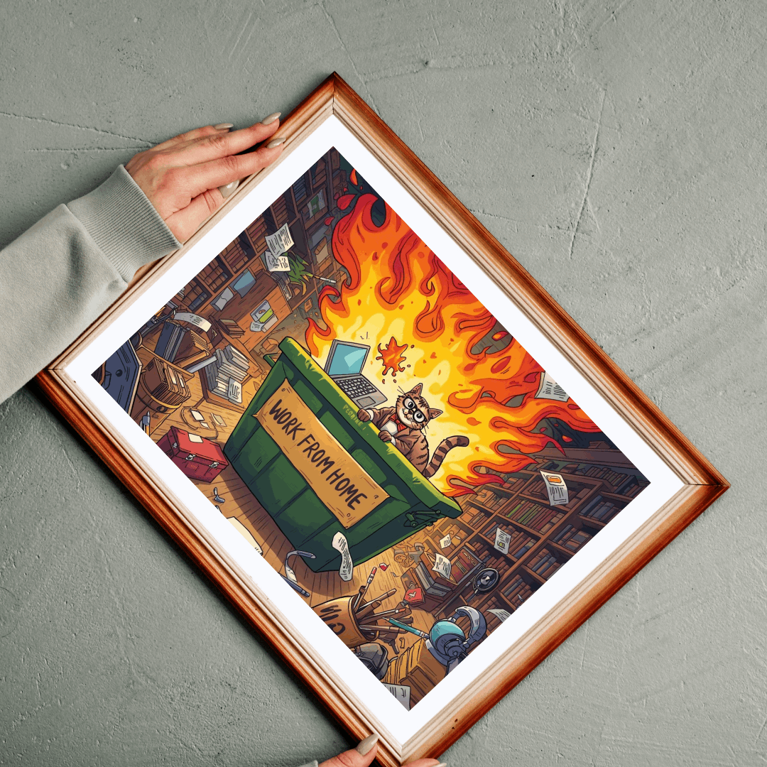 Funny Work From Home Jigsaw Puzzle - Cat Themed Dumpster Fire Meme, Humorous Holiday Birthday Gift for Friends, Family, Co-workers Puzzle The Puzzle Chest