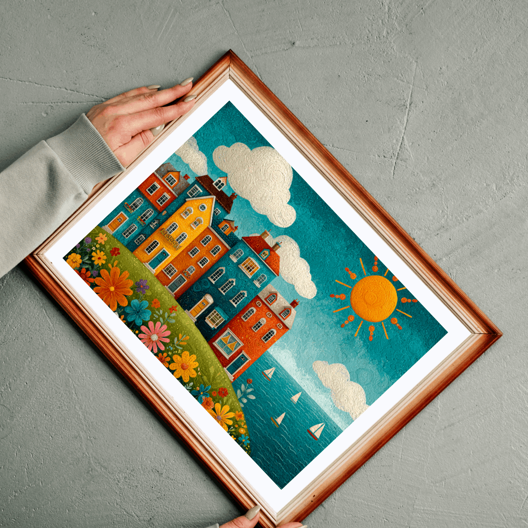 Seaside Village Jigsaw Puzzle - Coastal Ocean Scene, Colorful Beach Town with Bright Flowers, Sailboats, and Sun Puzzle The Puzzle Chest