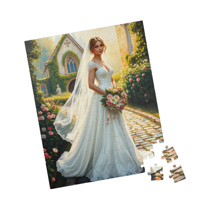 Elegant Italian Bride Jigsaw Puzzle, White Gown Rose and Lily Bouquet, Tuscan Chapel Romantic Wedding, Unique Puzzle Enthusiast Gift Hobby Puzzle The Puzzle Chest