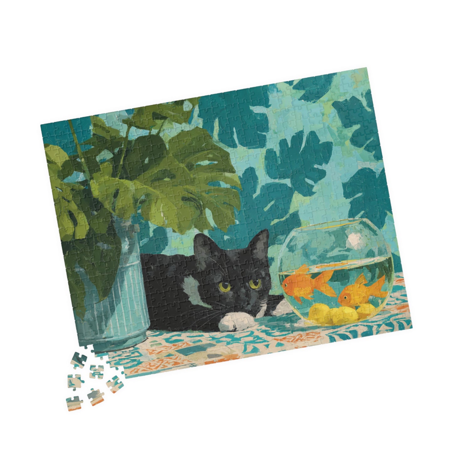 The Cat and the Goldfish Bowl – Classic Matisse-Inspired Cat Jigsaw Puzzle, Animal Theme Still Life Puzzle 520 pcs (Horizontal) Puzzle The Puzzle Chest