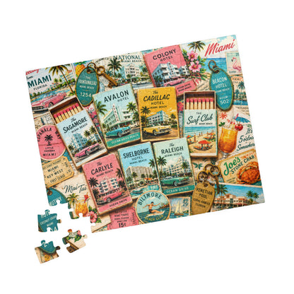 Vintage Miami Matchbook Puzzle | Art Deco Beach Memorabilia Jigsaw | Florida Coastal Tropical Travel Nostalgia