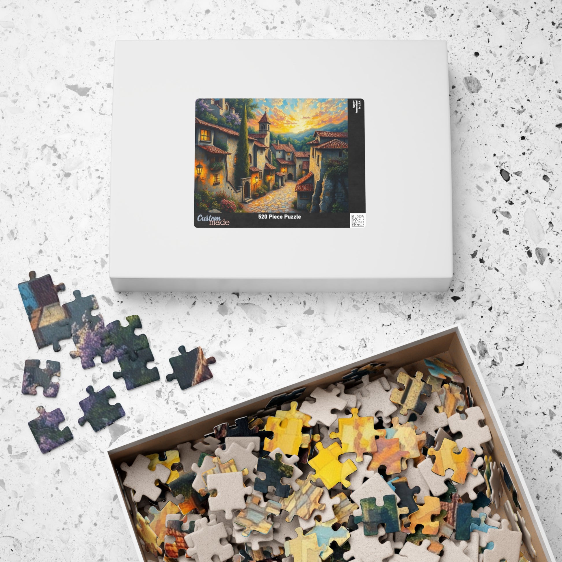 Charming Old-World Village Puzzle, Quaint European Medieval Town Jigsaw Game Mosaic Design, Family Game Night Bonding Activity, Mindful Gift The Puzzle Chest