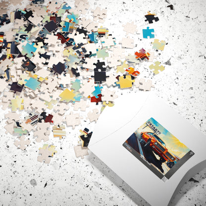 Vintage Muscle Car Puzzle, Classic Metallic Orange 1969 Pontiac GTO, Drag Race Strip Scene Jigsaw Game for Him, Mindful Puzzle Lover Gift Puzzle The Puzzle Chest