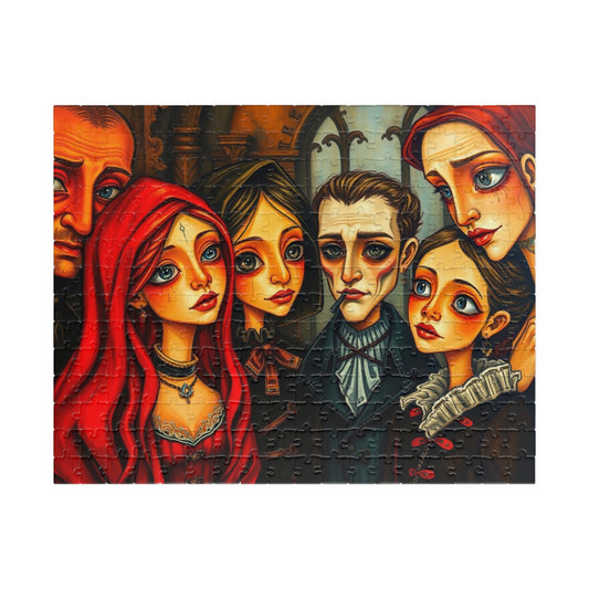 Gothic Dark Art Jigsaw Puzzle, Vintage Portrait of Weird Family, Gift for Puzzle Lover, Indoor Activity, Entertaining Pastime, Brain Teaser 252 pcs (Horizontal) Puzzle The Puzzle Chest