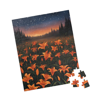 Twilight Tiger Lilies Puzzle, Floral Scene with Starry Sky, Nature-Inspired Jigsaw Game, Ideal Gift for Puzzle Lovers and Art Enthusiasts Puzzle The Puzzle Chest