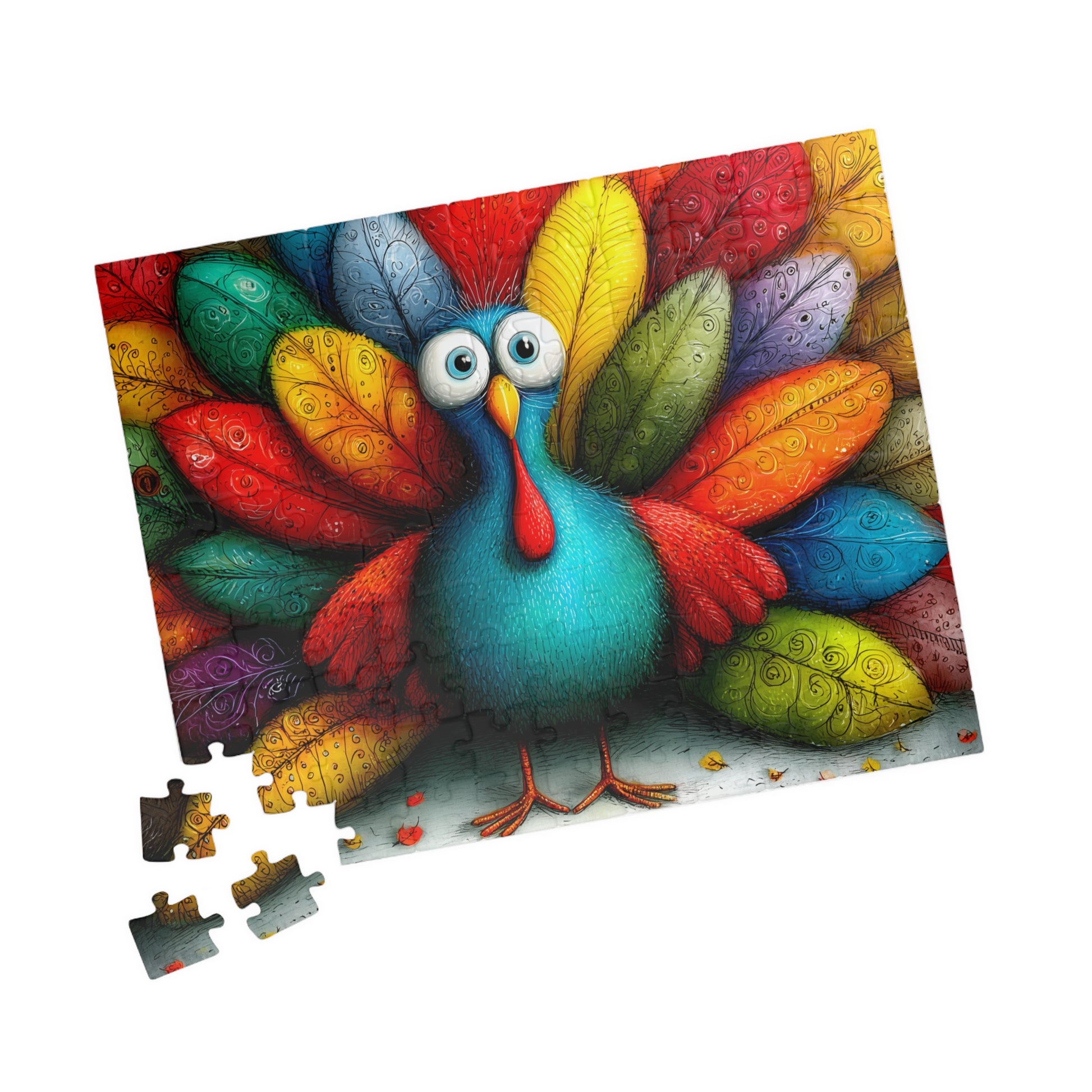 Colorful Turkey Illustration Puzzle | 110-1014 Piece Farm Animal Jigsaw 110 pcs (Horizontal) Puzzle The Puzzle Chest