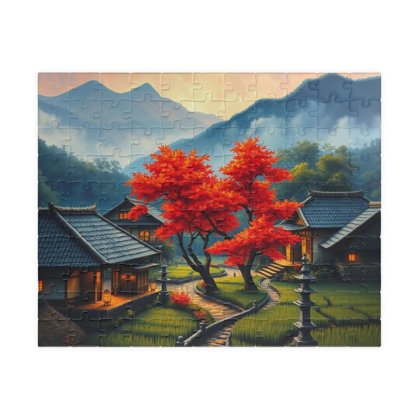 Japanese Mountain Village Jigsaw Puzzle - Autumn Scene, Ideal for Family Game Nights, Solo Fun, Holiday Birthday Gift for Friends 110 pcs (Horizontal) Puzzle The Puzzle Chest