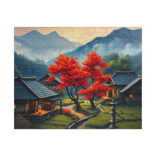 Japanese Mountain Village Jigsaw Puzzle - Autumn Scene, Ideal for Family Game Nights, Solo Fun, Holiday Birthday Gift for Friends 110 pcs (Horizontal) Puzzle The Puzzle Chest