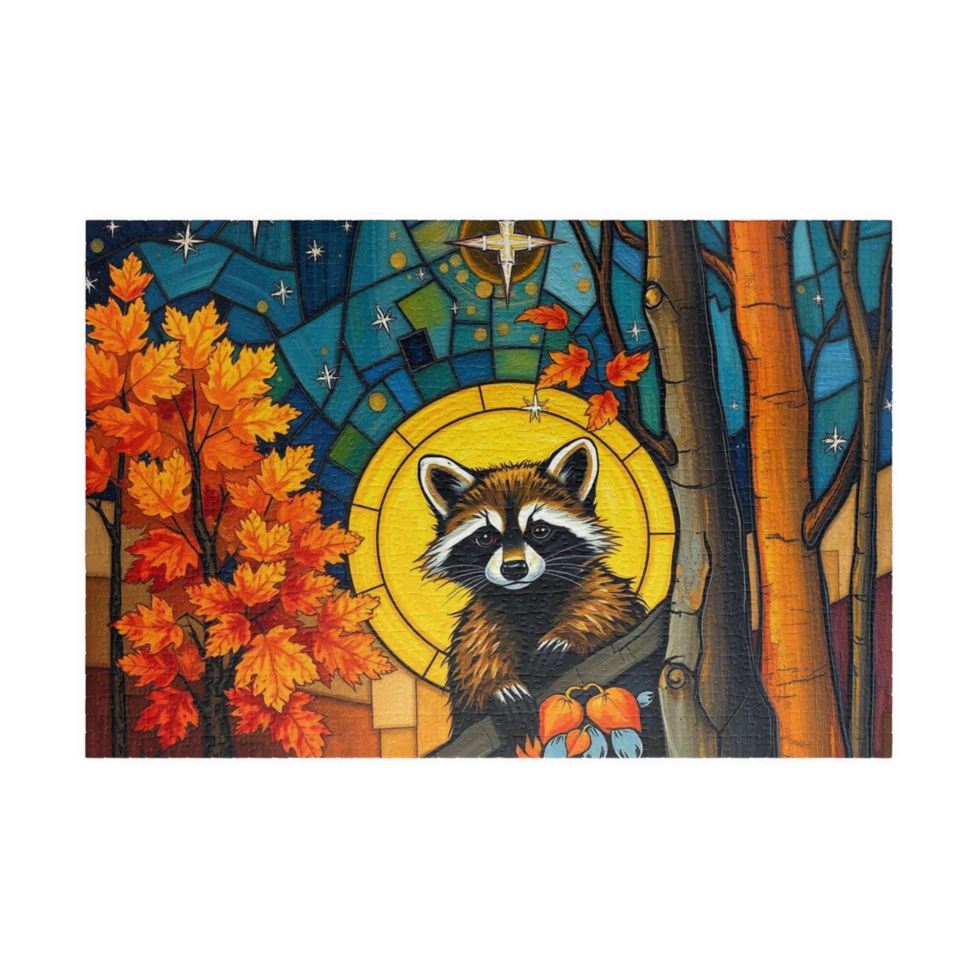 Autumn Woodland Raccoon Puzzle - 110, 252, 520, 1014-piece, Perfect for Family Fun, Cozy Nights In, Gifts, Home Decor, Fall Celebrations