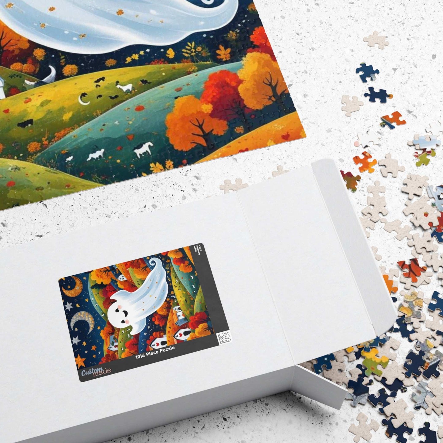 Folk Art Halloween Ghost Jigsaw Puzzle
