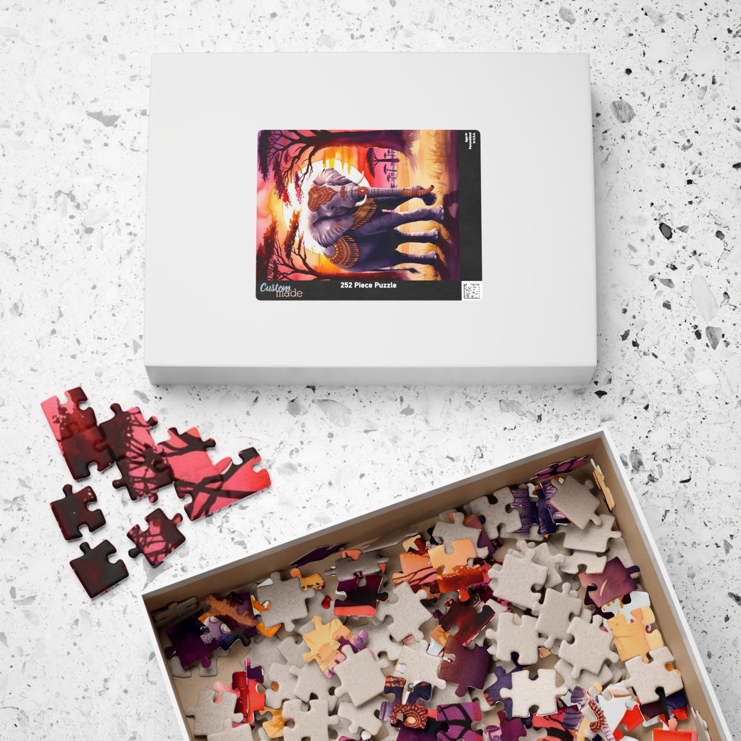 Puzzle, Sacred Elephant Golden Jewelry Henna Patterns, 110 252 520 1014 Piece, Jigsaw Game, Meditation Activity, Wildlife Gift, Elephant Puzzle The Puzzle Chest