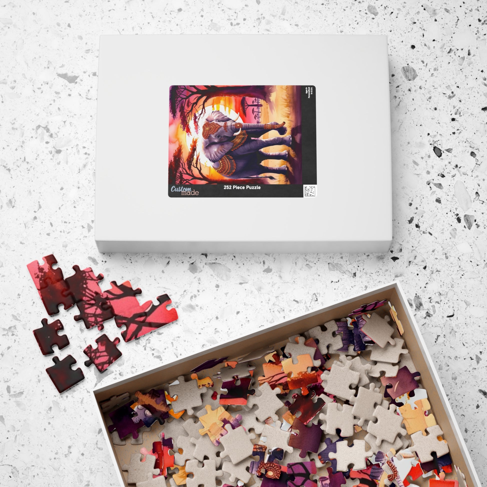 Puzzle, Sacred Elephant Golden Jewelry Henna Patterns, 110 252 520 1014 Piece, Jigsaw Game, Meditation Activity, Wildlife Gift, Elephant Puzzle The Puzzle Chest