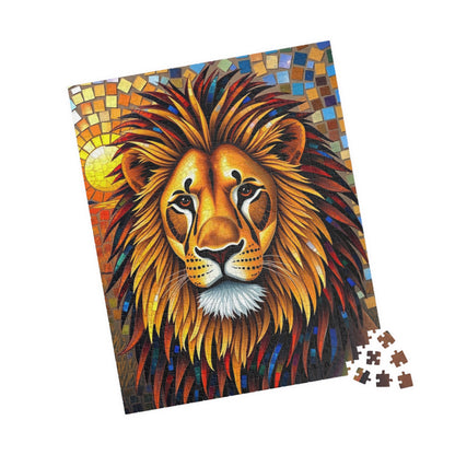 Beautiful Mosaic Lion Jigsaw Puzzle, Majestic Colorful Animal Wildlife Game with Vibrant Savannah Sunset, Animal Lover Art Fan Unique Gift Puzzle The Puzzle Chest