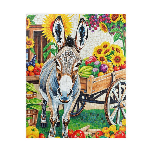Mosaic Donkey Jigsaw Puzzle, Farm Animal Puzzle with Rustic Cart and Fresh Produce, Countryside Farm Scene for Animal Lovers, Relaxing Fun 110 pcs (Vertical) Puzzle The Puzzle Chest