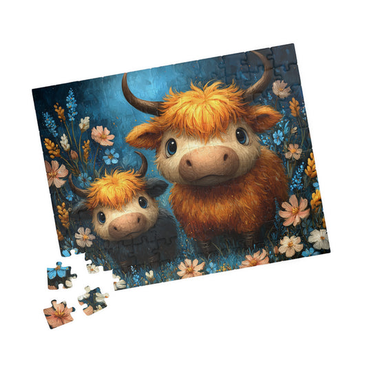 Highland Cow Family Puzzle 110-1014 Piece | Cute Highland Cattle Jigsaw 110 pcs (Horizontal) Puzzle The Puzzle Chest