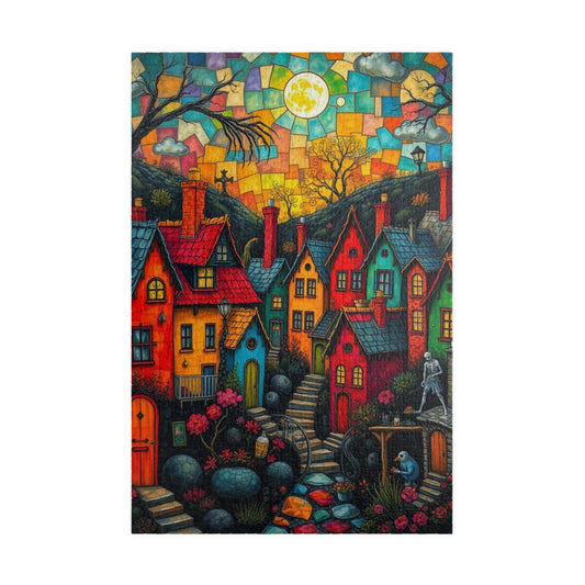 Colorful Halloween Village Jigsaw Puzzle - 110, 252, 520, 1014 Pieces, Cozy Home Decor, Fun Family Activity, Unique Gift Idea 1014 pcs (Vertical) The Puzzle Chest