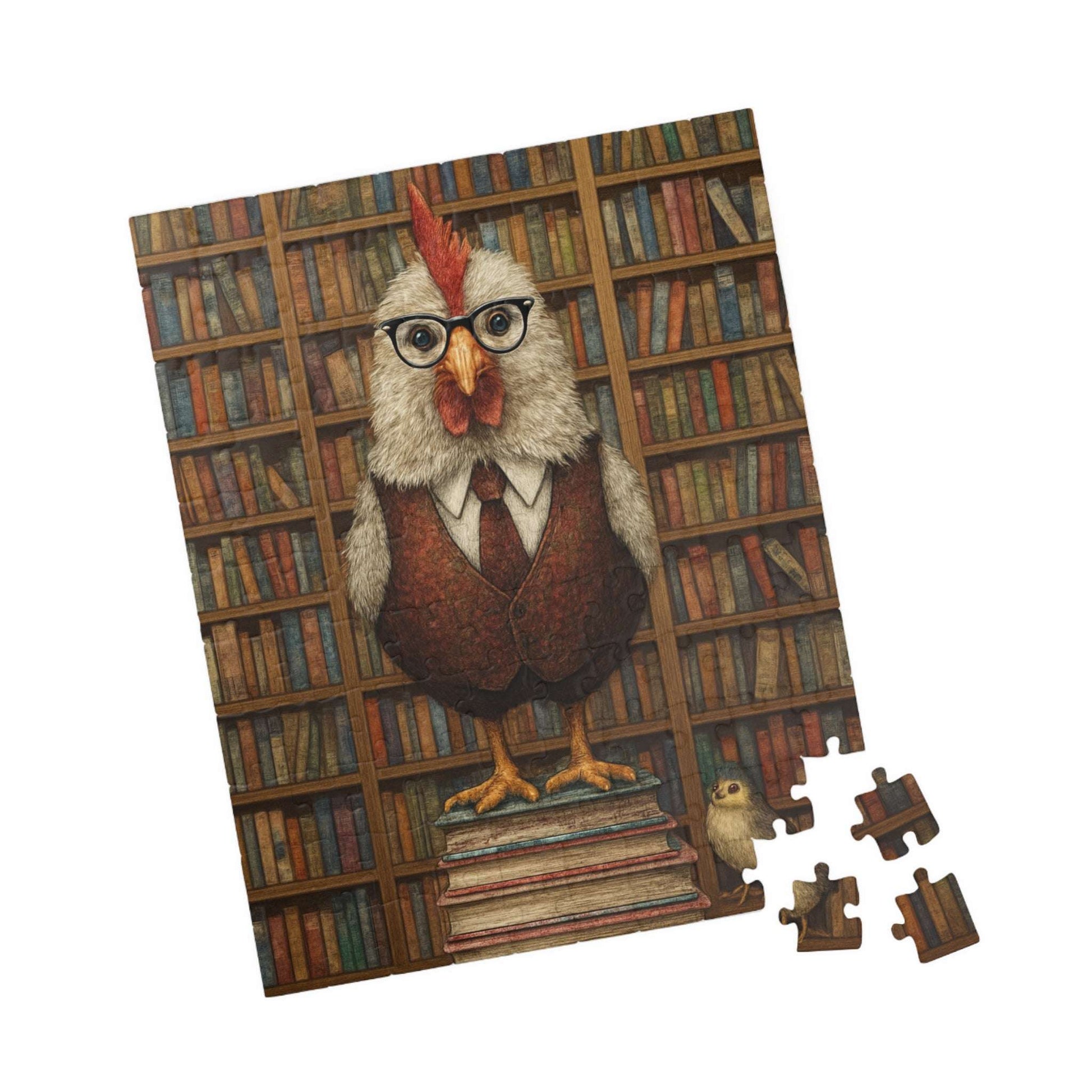 Chicken Librarian Jigsaw Puzzle, Bird Puzzle Ideal for Fun Family Activity, Gifts, Game Night, Animal Lovers, Book Enthusiasts 110 pcs (Vertical) Puzzle The Puzzle Chest