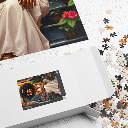 Artistic Jigsaw Puzzle: Beautiful Black Woman with Flowers, Perfect Afrocentric Gift for Puzzle Lovers, Relaxing Activity, Fun Family Game