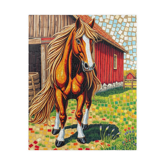 Flowing Mane Horse Puzzle, Cozy Barn Farmyard Scene, Mosaic Animal Art Jigsaw Game for Equestrian Fans, Best Unique Puzzle Fanatic Gift 110 pcs (Vertical) Puzzle The Puzzle Chest