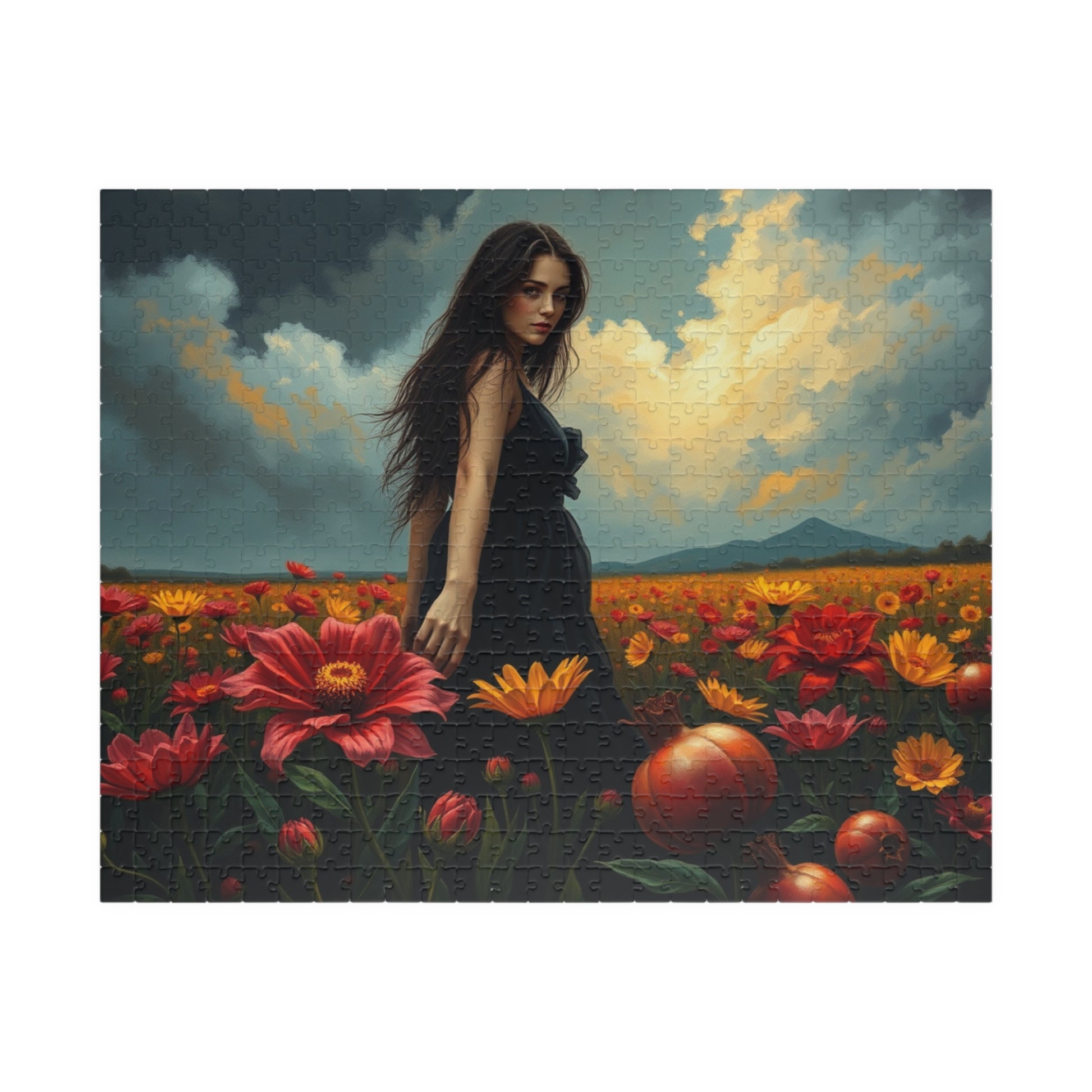 Gothic Floral Jigsaw Puzzle, Lone Figure in Flower Field Dark Fantasy Art Puzzle for Adult, Indoor Leisure Activity, Gift for Family Friends 520 pcs (Horizontal) Puzzle The Puzzle Chest