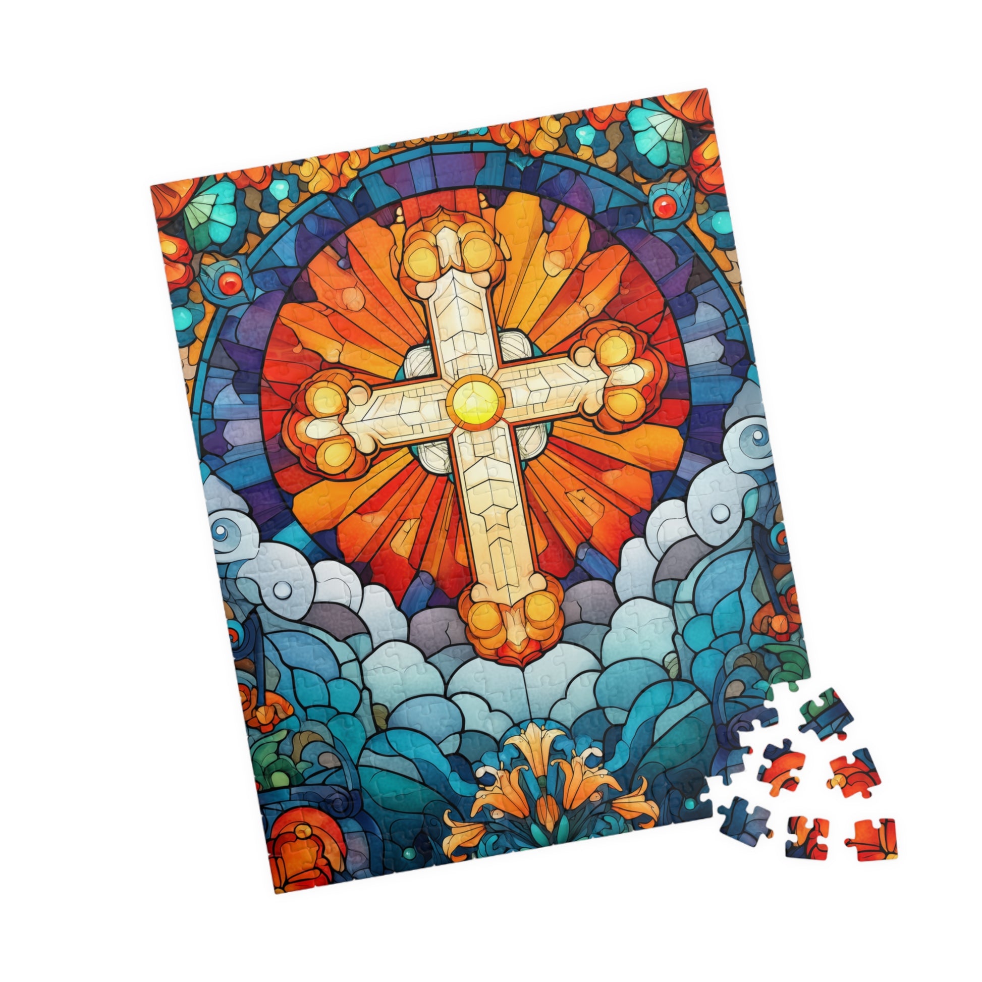 Stained Glass Style Cross Puzzle | Religious Jigsaw Puzzle, 110-1014 Piece Options 252 pcs (Vertical) Puzzle The Puzzle Chest