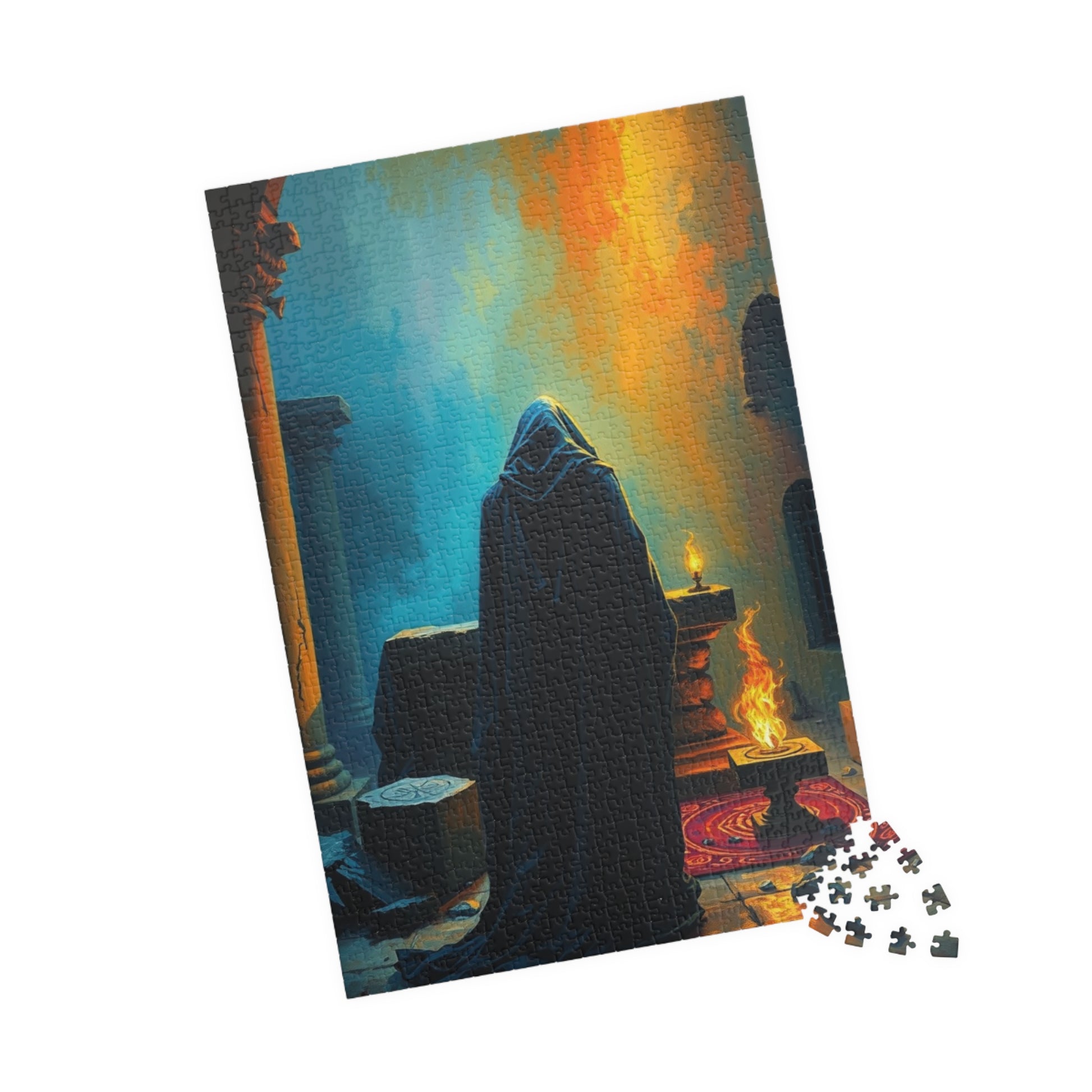Gothic Jigsaw Puzzle, Dark Shadowy Cloaked Figure Altar Ruined Temple Torchlight Theme, 110 252 520 1014-piece, Wall Art Decor, Lore Gift Puzzle The Puzzle Chest