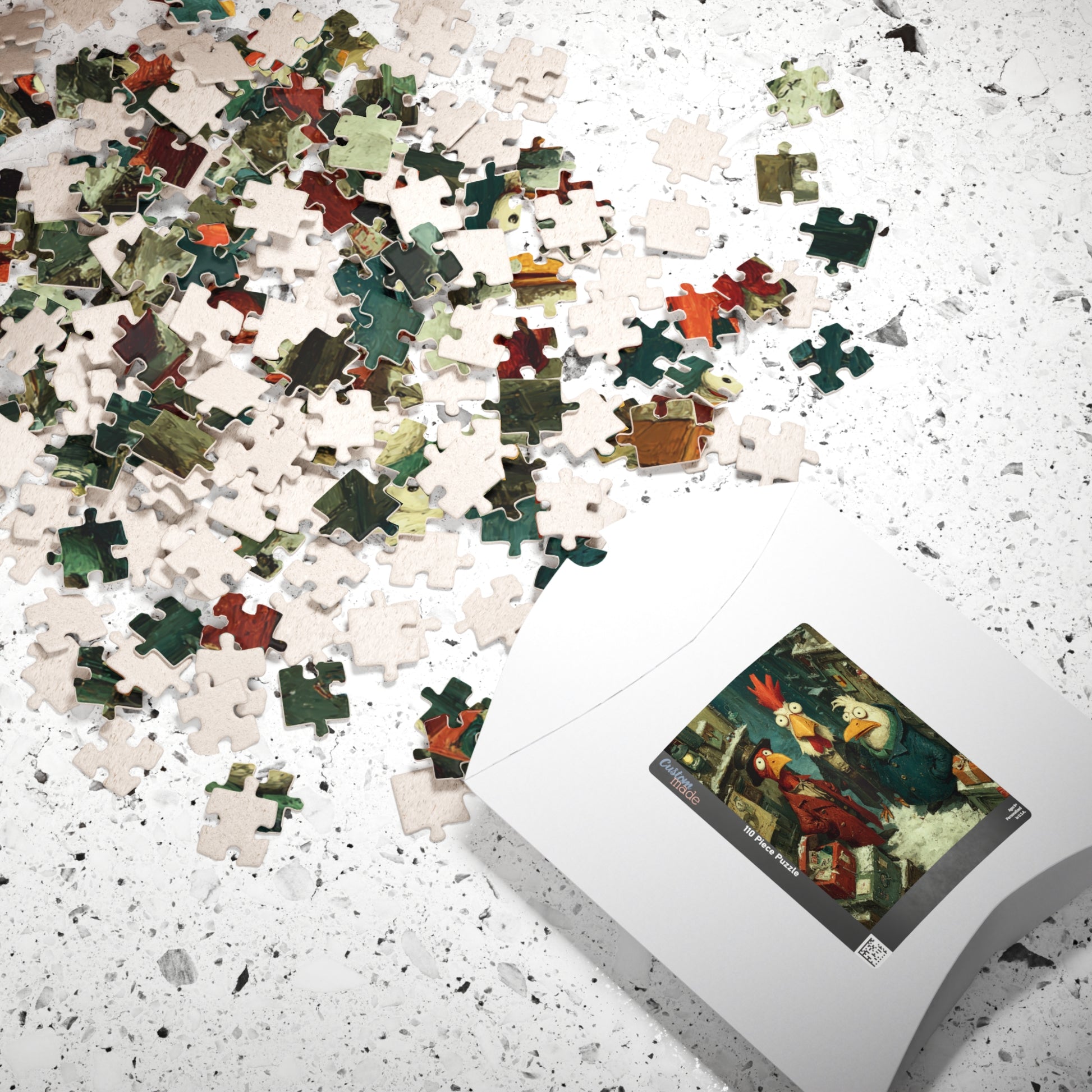 Quirky Gothic Roosters Jigsaw Puzzle - Victorian Chickens, Town Square and Snowy Whimsy Puzzle The Puzzle Chest