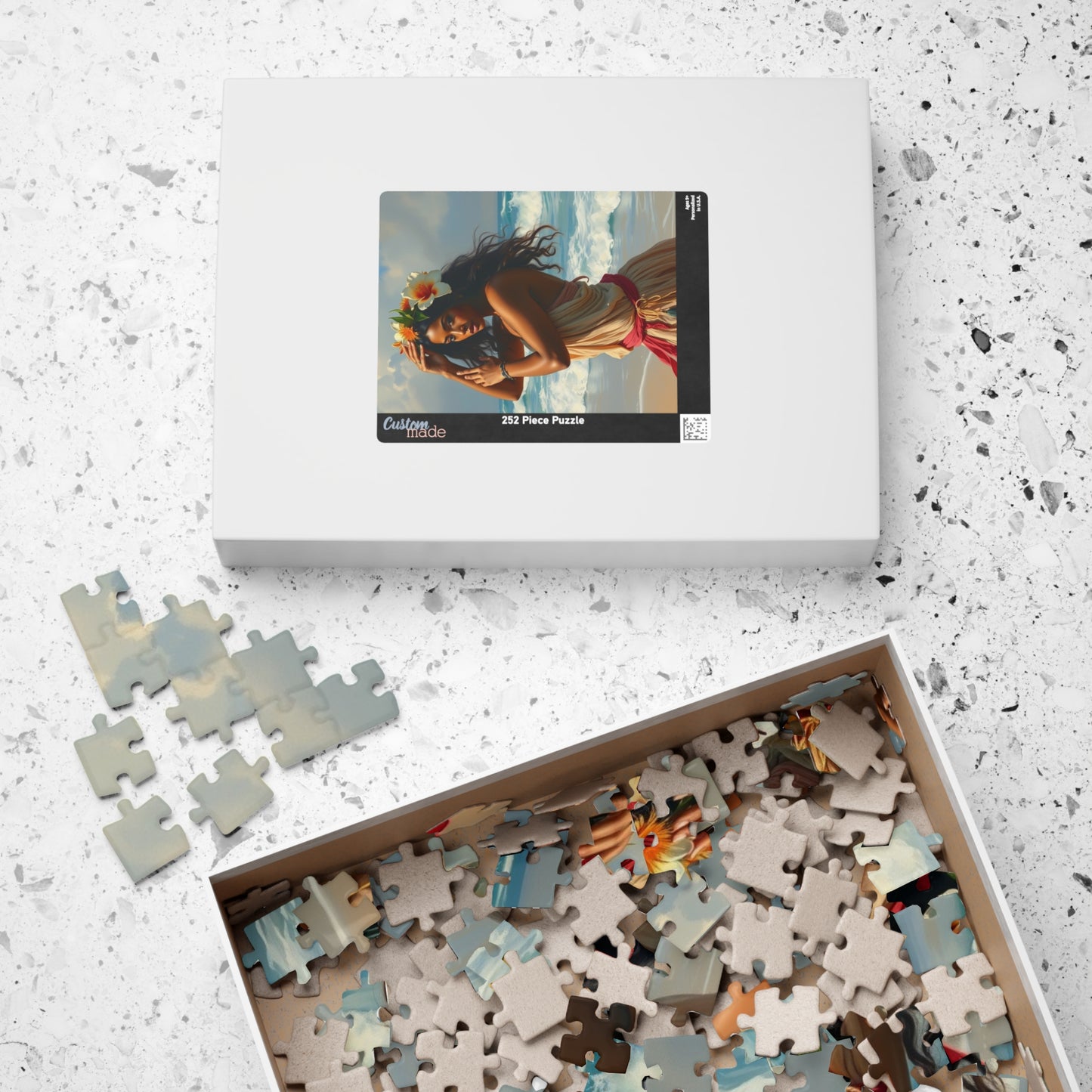 Polynesian Cultural Jigsaw Puzzle, Hula Dancer Beach Scene, Coastal Art-Inspired Quiet Time Activity for Puzzle Lover Art Enthusiast, Gift Puzzle The Puzzle Chest