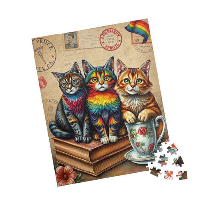 Postcards and Paws Jigsaw Puzzle, Pride Rainbow Cats Vintage Puzzle Art for Fun Family Activity, Cat Lover Gift, Cozy Night In, Brain Teaser Puzzle The Puzzle Chest