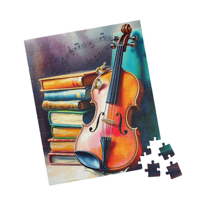Vintage Violin and Books Jigsaw Puzzle - Musical Notes Swirl Design, Gift for Music Lover, Teacher, or Classical Fans, Entertainment Game
