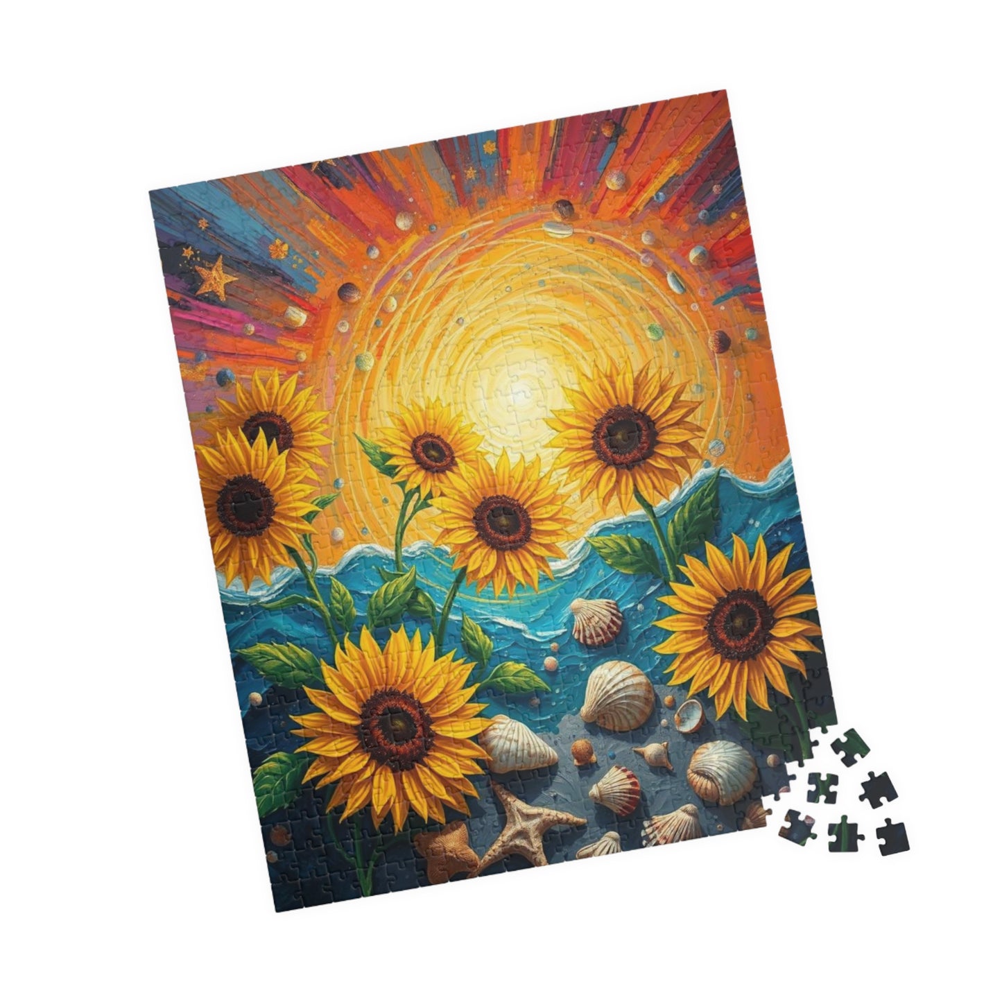 Sunflower and Seashell Jigsaw Puzzle, Colorful Sunset Beach Puzzle for Adults, Fun Indoor Activity, Puzzle Gift for Friends, Family Night Puzzle The Puzzle Chest