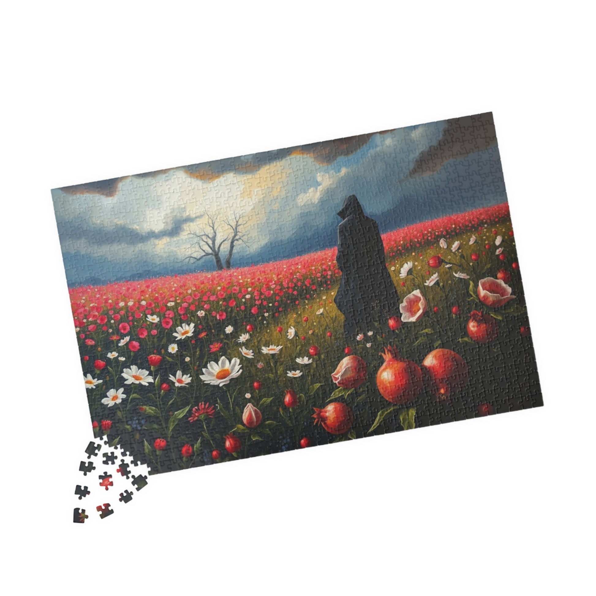 Gothic Jigsaw Puzzle, Lone Dark Figure in Blooming Flower Field, Challenging Puzzle for Adult, Artistic Activity Mindfulness Gift for Friend The Puzzle Chest