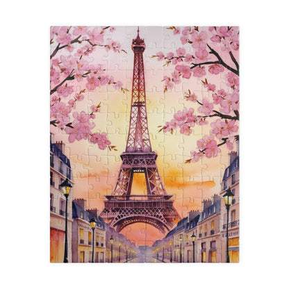 Eiffel Tower Sunset Jigsaw Puzzle, Famous Monument Game, Cherry Blossom Landscape Art, Parisian Streetlights, Relaxing Adult Hobby Activity 110 pcs (Vertical) Puzzle The Puzzle Chest