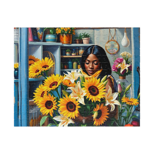 Flower Shop Jigsaw Puzzle - Black Woman Art Beautiful Puzzle for Relaxation Holiday Birthday Gift for Her Home Entertainment Mindful Moments