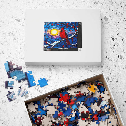 Jewel-Tone Winterbird Puzzle - Colorful Cardinal Jigsaw, Ideal for Family Game Night, Gift for Bird Lovers, Mindful Holiday Entertainment