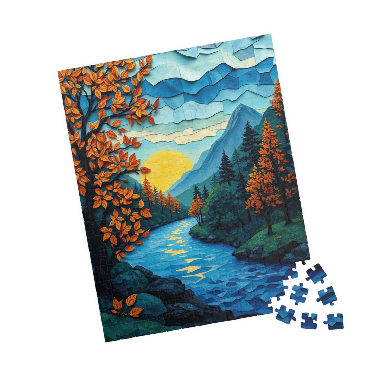 Mosaic Autumn Sunrise Landscape Jigsaw Puzzle, Fun Family Activity, Gift for Nature Enthusiasts Puzzle The Puzzle Chest