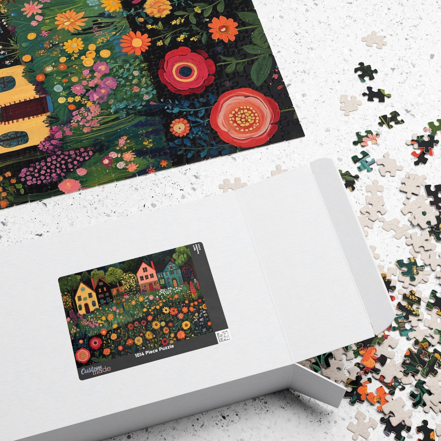 Whimsical Floral Village Jigsaw Puzzle - Moonlit Cottage Scene Puzzle The Puzzle Chest