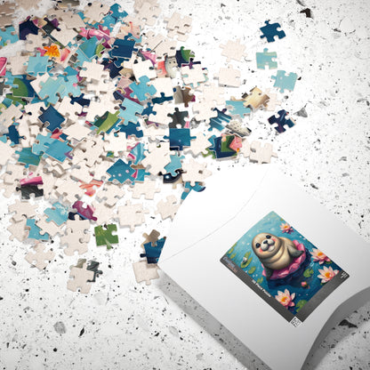 Cute Seal Jigsaw Puzzle with Lilies, Family Fun Activity, Home Entertainment, Gift for Animal Lover Puzzle The Puzzle Chest