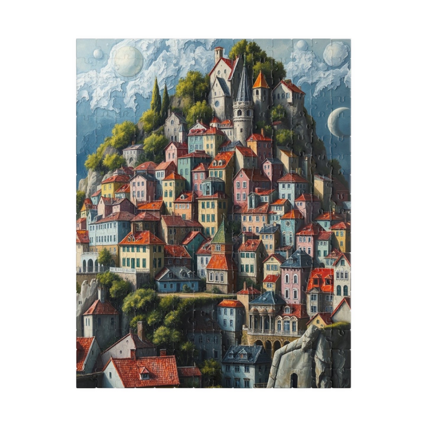 Whimsical Stacked Houses Puzzle, Hilltop Village Jigsaw Game for Adults, Ideal for Family Game Nights, Mental Exercise, Friend Gift for Puzzle Fan 252 pcs (Vertical) The Puzzle Chest