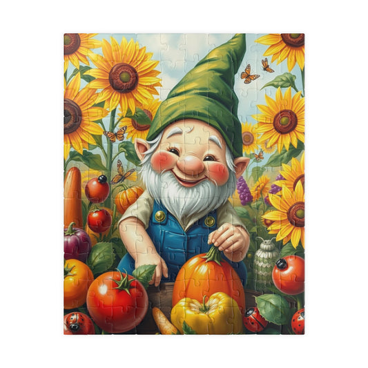 Enchanting Gnome Gardening Puzzle, Fantasy Scene Oversized Vegetables Sunflowers and Butterflies, Ideal Gift for Puzzle Lovers and Gardeners 110 pcs (Vertical) Puzzle The Puzzle Chest