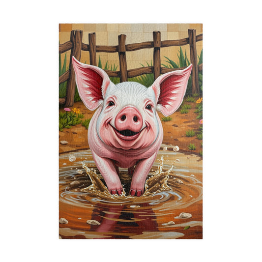Cute Pig Mosaic Puzzle, Rustic Farm Animal Splashes in Mud, Farm-Themed Jigsaw Tabletop Game for Adults, Unique Animal Lover Gift, Mindful 1014 pcs (Vertical) Puzzle The Puzzle Chest
