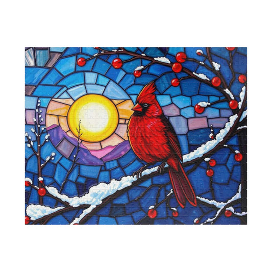 Jewel-Tone Winterbird Puzzle - Colorful Cardinal Jigsaw, Ideal for Family Game Night, Gift for Bird Lovers, Mindful Holiday Entertainment