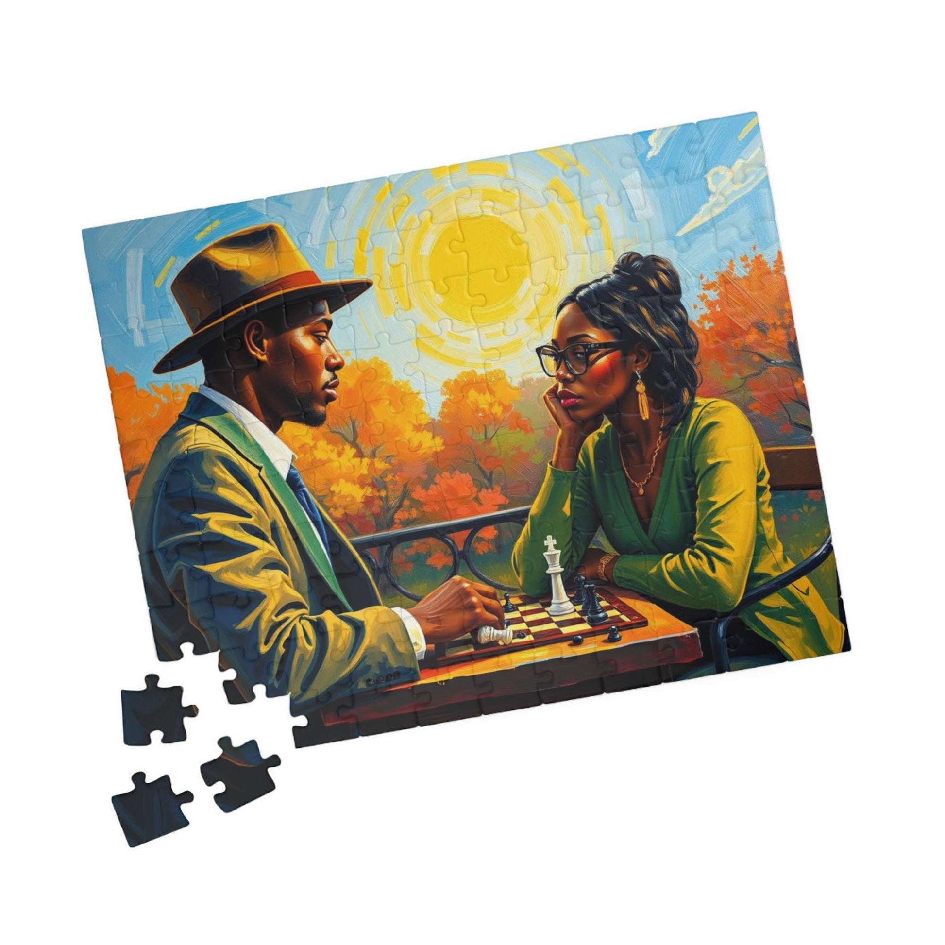 Black Art Jigsaw Puzzle - Black Couple Playing Chess, Afrocentric Gift for Friends, Brain Teaser, Fun Family Game Night Puzzle The Puzzle Chest