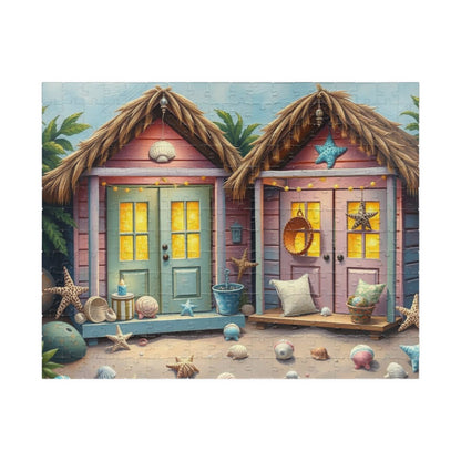 Seaside Charm Jigsaw Puzzle - Pastel Beach Huts, 110/252/520/1014-Piece Summer Vibes Beach House Puzzle for Fun, Gifts, Mental Stimulation 252 pcs (Horizontal) Puzzle The Puzzle Chest
