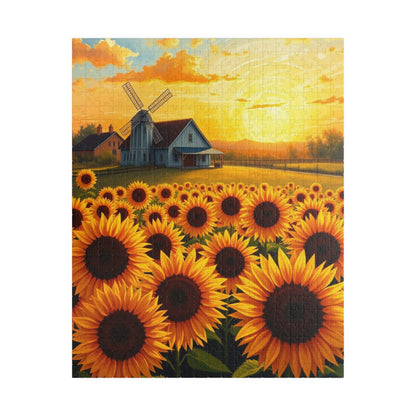 Jigsaw Puzzle, Sunflowers Landscape 110-1014 Piece - Farmhouse Windmill Sunrise, Brain Teaser Game, Family Activity, Home Decor, Gift Idea, 520 pcs (Vertical) Puzzle The Puzzle Chest