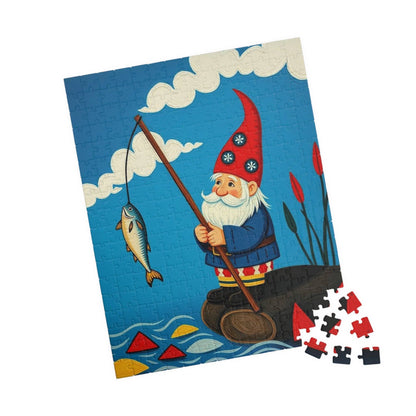Nordic Gnome Fishing Dockside Jigsaw Puzzle – Scandinavian Folk Art Illustration 252 pcs (Vertical) Puzzle The Puzzle Chest