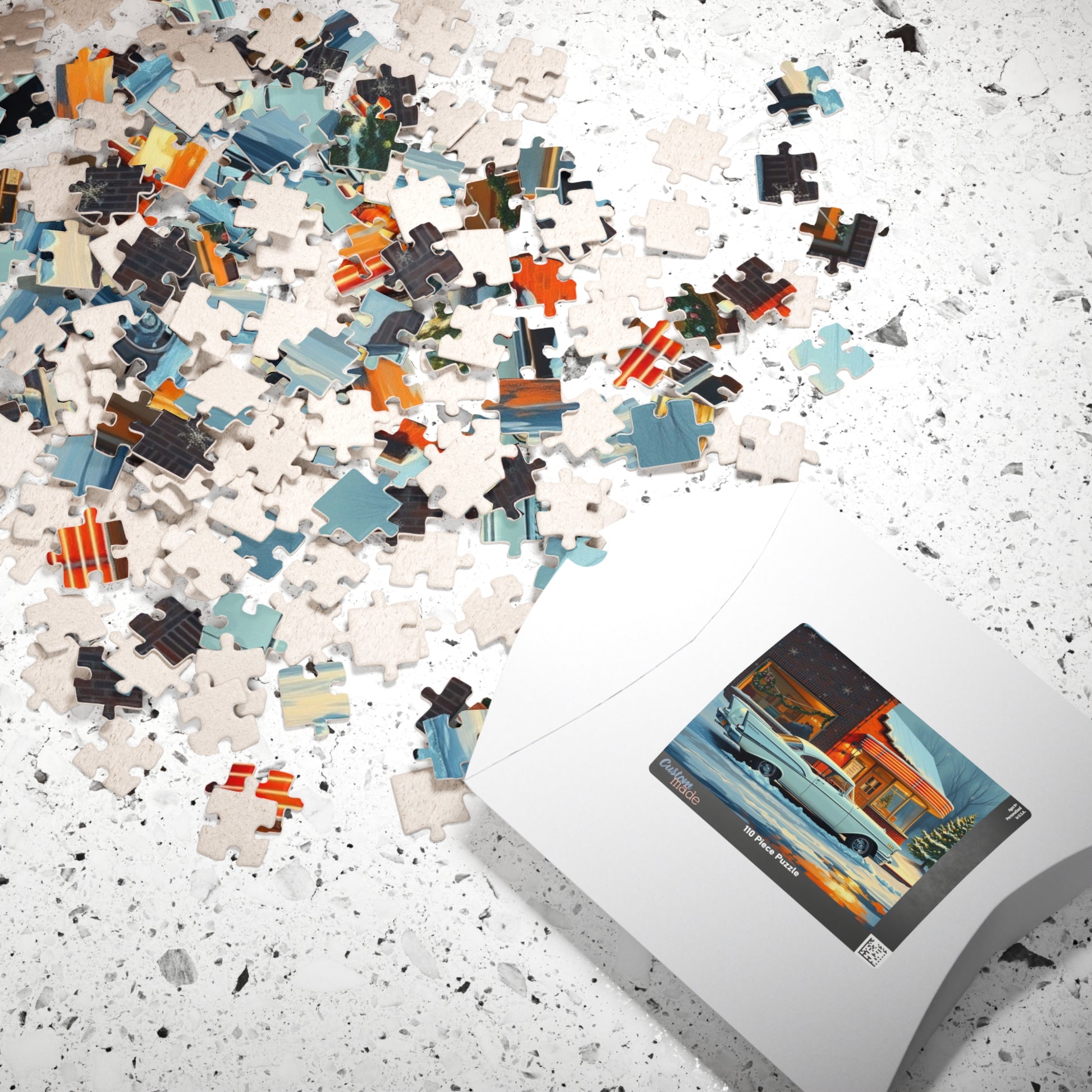 Vintage Car Puzzle - Winter Scene, Nostalgic Classic 1957 Bel Air Jigsaw Game Puzzle The Puzzle Chest