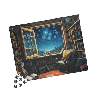 Cozy Library Jigsaw Puzzle - Starry Night Sky, Book Lover Gift, Educational Game, Mindfulness Activity, Literary Scene, Ideal for Family Fun Puzzle The Puzzle Chest
